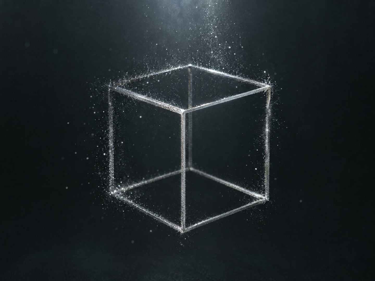 Silver dust settling into the clean lines of a cube